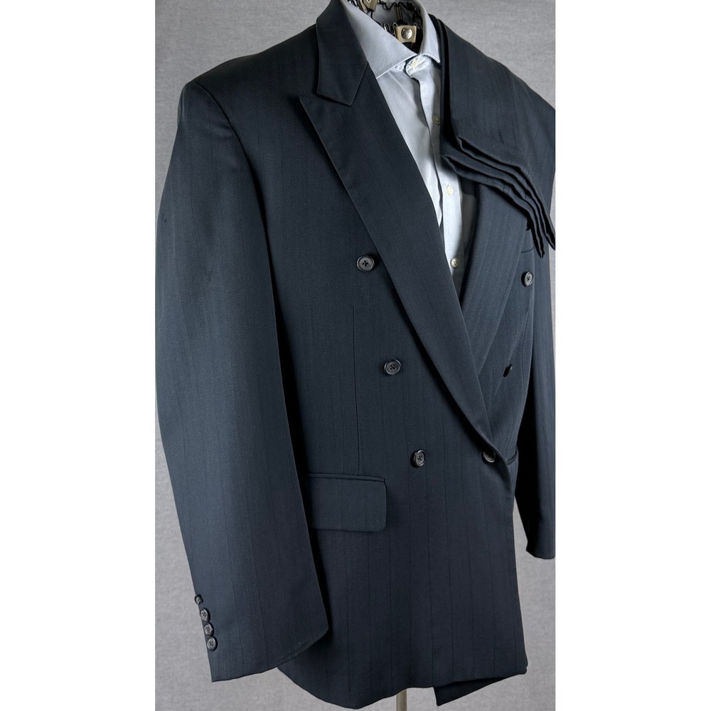 Regent Clothes Eastons Vintage 100% Wool Double Breasted‎ Pinstripe Suit 36x27